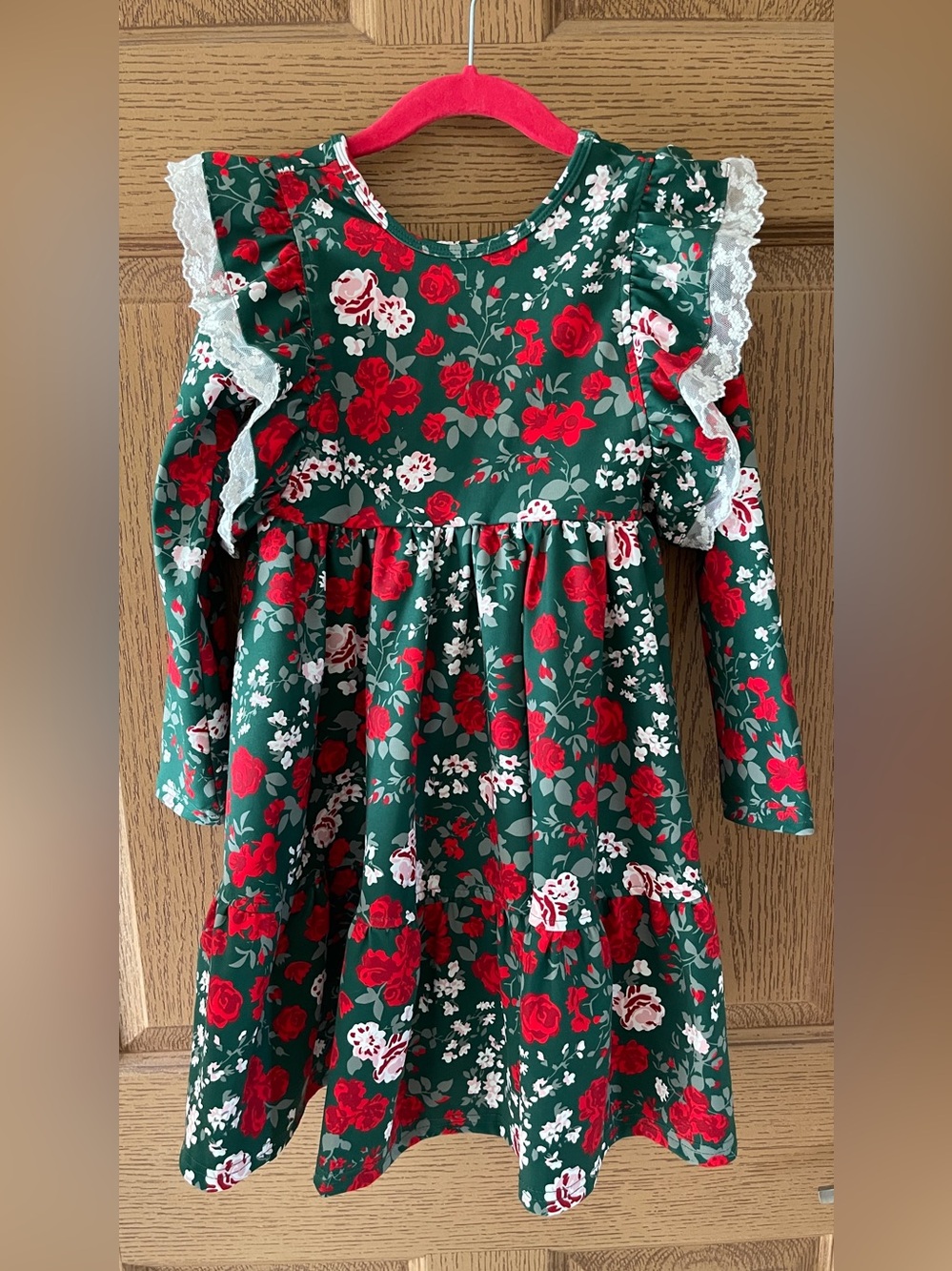 Jane + Jo Clothing Tiered Day Dress Mistletoe Floral Christmas Dress